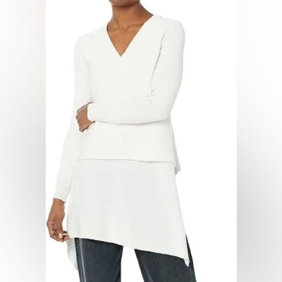 Derek Lam Collective small asymmetrical white part wool blend sweater tunic - Picture 2 of 6